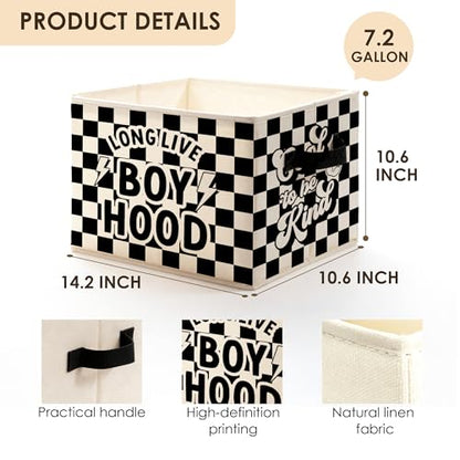 Long Live Boyhood Boy Kids Storage Bins Box with Handles, Black and White Checkered Foldable Basket Toybox for Kids Boys Nursery Playroom Bedroom Bathroom Clothes Toys Books - color: color-06