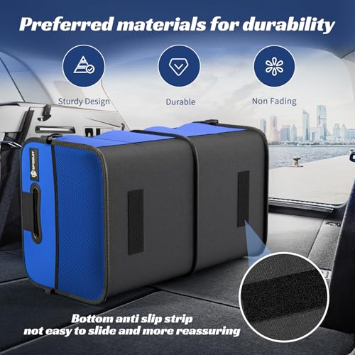 Sposuit Trunk Organizer for Car - 70L Collapsible Car Storage with 11 Pockets & Reinforced Handles, SUV Trunk Organizers for Grocery Cargo(Blue) - color: Blue, size: Large