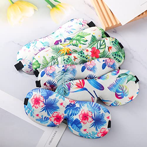 6 Pcs Hawaiian 3D Eye Mask - Contoured Floral Sleep Mask with Adjustable Straps for Women & Men - Blackout Sleeping Travel Nap Gift