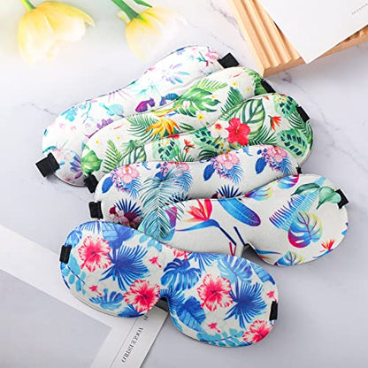 6 Pcs Hawaiian 3D Eye Mask - Contoured Floral Sleep Mask with Adjustable Straps for Women & Men - Blackout Sleeping Travel Nap Gift