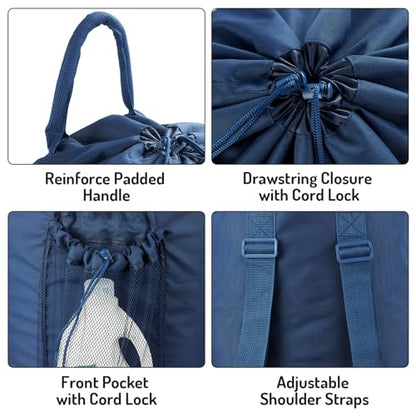 Seiritex Laundry Bag Backpack with Detergent Holder and Adjustable Shoulder Straps, Clothes Laundry Backpack for College, Travel, Apartment, Laundromat, Dorm Room (Blue) - color: Blue