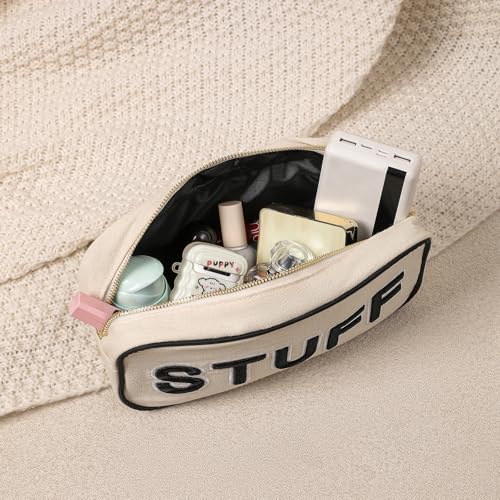 RSRSLEII 3Pcs Canvas Rx MEDS STUFF Packages, Cute Chenille Letter Patch Drug Makeup Bag with Metal Zipper, Mini Travel First Aid Purse Organizer Machine Washable (3Pcs Bags) - color: 3Pcs Bags
