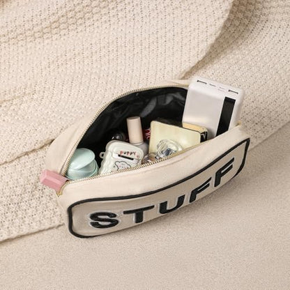 RSRSLEII 3Pcs Canvas Rx MEDS STUFF Packages, Cute Chenille Letter Patch Drug Makeup Bag with Metal Zipper, Mini Travel First Aid Purse Organizer Machine Washable (3Pcs Bags) - color: 3Pcs Bags