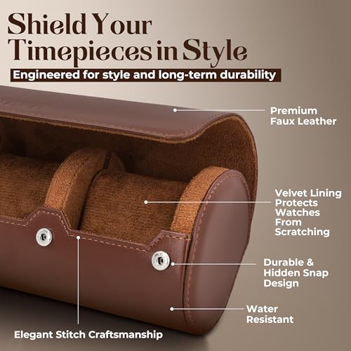 Luxury Father's Gift, Travel Watch Case 3 Slots, Bonus Pouch Included, Portable Organizer, PU Leather Watch Roll, Home Storage, Angled Easy-Removal Cushions, Scratch-Resistant Padded Velvet Lining - color: Brown/Light Brown