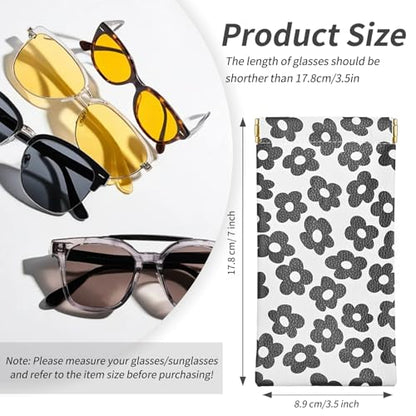 Glasses Case Soft, Eyeglass Cases for Women Portable Squeeze Top PU Leather 2 Pack Glasses Pouch with Cleaning Cloth - color: 2pcs Black Flowers+green Flowers