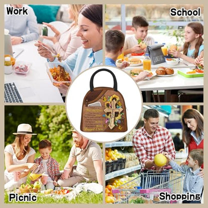 Christian Insulated Lunch Bag Bible Verses Lunch Box for Women Inspirational Spiritual Cross Sunflower Lunchbox Religious Reusable LunchTote Bag for Church Office Work Travel - color: Christian 1