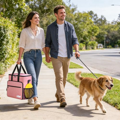 5 Set Dog Travel Bag for Supplies, Dog Lovers, Large Pet Travel Kit Includes 2 Food Containers, 2 Collapsible Bowls, Pink - color: Flamingo Tourmaline