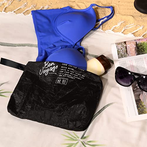 Rolling Nomad Tyvek Zippered Pouch, Wet Swimsuit Bags, Wet & Dry Reversable Pouch, Travel, Toiletry, Pool, Beach Essentials, Waterproof, Summer Must Haves, 11.5x8.5x2 Inch, (Medium) - color: Palm Beach & Black Print, size: 8.5x1.75x6.5 Inch