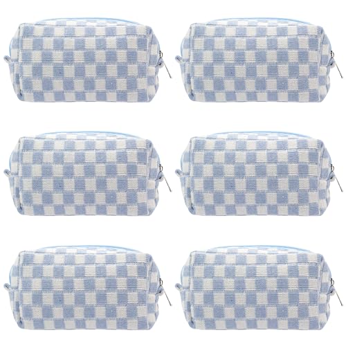 PAZIMIIK Checkered Makeup Bag for Purse Portable Zipper Make Up Pouch Small Cosmetic Case for Travel Accessories (6PCS Blue) - color: BLUE, size: 6PCS BOX POUCH