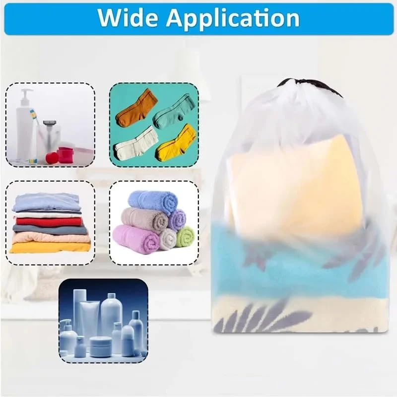 5PCS Portable Shoe Storage Drawstring Eco Storage Bags for Shoes Sundries Travel Waterproof Transparent Plastic Storage Bag (Large-5Pcs)