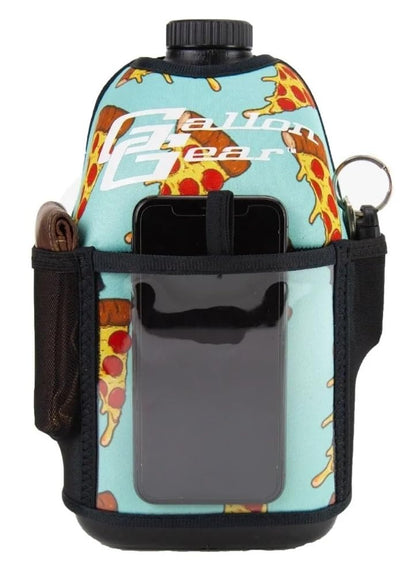 Half-Gallon Fitness Hydration Cover | Neoprene Insulated Cooling & Portable Gym Water Bottle Carrier | CASE with Storage Pockets - color: PIZZA AQUA