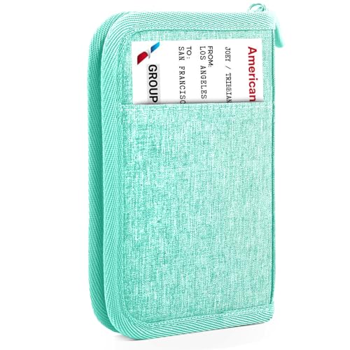 Single Passport Holder for Travel, RFID Travel Document Organizer for Women Waterproof Passport Wallet Men Portable Case for Cards, Boarding Pass, ID, Money, Tickets with Zipper - color: B-Single-Celeste Green