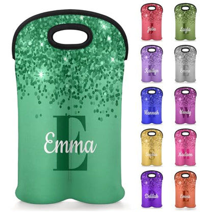 Personalized Neoprene Wine Carrier 2 Bottle, Wine Gift Bags Custom with Name Travel Wine Bottle Holder - color: Green, size: Medium