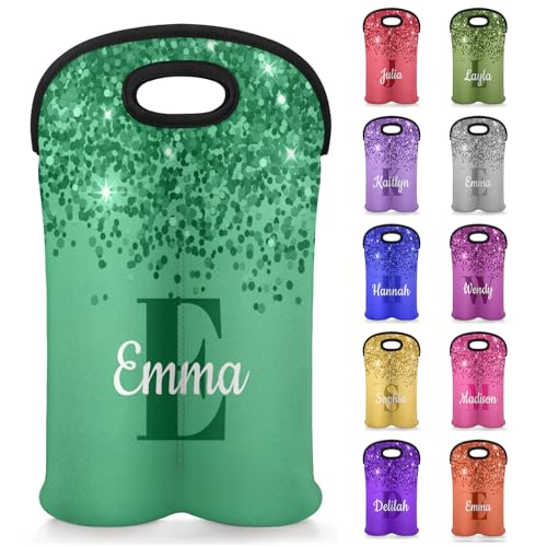 Personalized Neoprene Wine Carrier 2 Bottle, Wine Gift Bags Custom with Name Travel Wine Bottle Holder - color: Green, size: Medium
