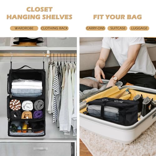 Surblue Hanging Shelves Travel Storage Bag Compression Packing Cube for Suitcase Collapsible with Extension Layer Large Capacity, Black,XL - color: A-Black, size: XL 13*10.2*23.2in