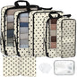 7 Pcs Compression Packing Cubes for Travel, Waterproof Suitcase Luggage Backpack Organizer with Toiletry Bag Travel Essentials for Women/Men-Polka Dots - color: Beige-Polka Dots
