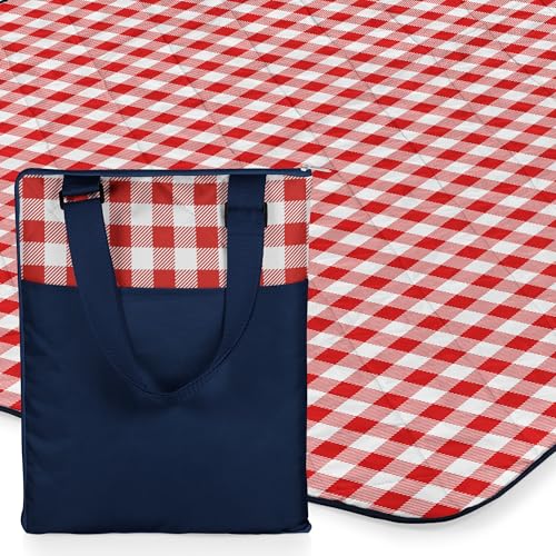 ONIVA - a Picnic Time brand - Vista Outdoor Picnic Blanket & Tote - Beach Blanket - Camping Blanket, (Navy with Red Check) - color: Navy With Red Check