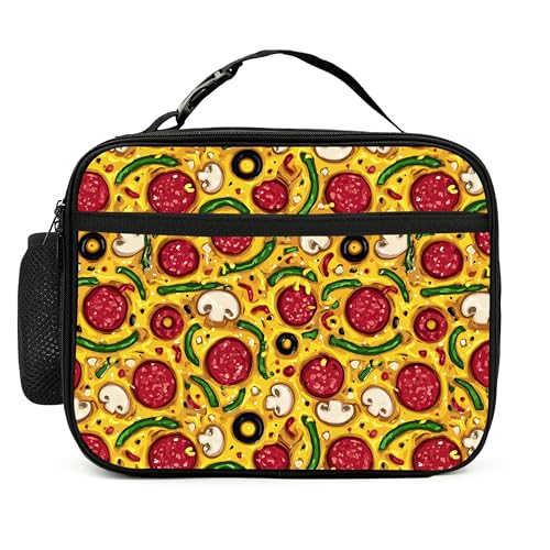Pizza Lunch Bag Insulated Reusable Lunch Box Cooler Thermal Tote Bag For Teenage Boys Girls School Beach - color: Pizza