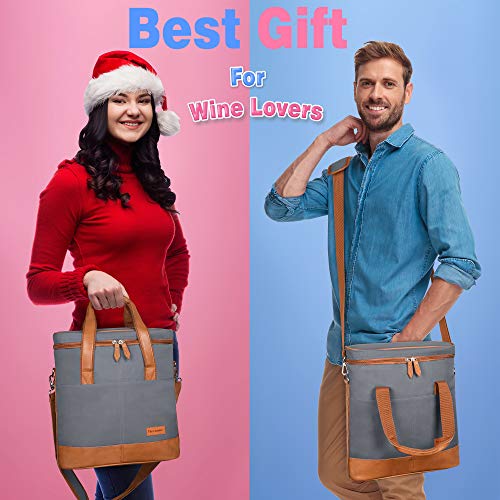 Tirrinia Insulated Wine Gift carrier - 3 Bottle Travel Padded Wine Carry Cooler Tote Bag with Handle and Adjustable Shoulder Strap, Gray - color: Grey 2