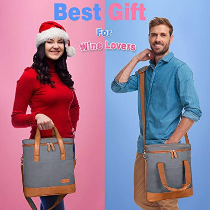 Tirrinia Insulated Wine Gift carrier - 3 Bottle Travel Padded Wine Carry Cooler Tote Bag with Handle and Adjustable Shoulder Strap, Gray - color: Grey 2