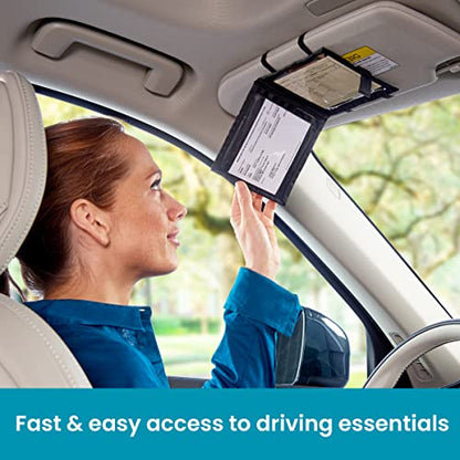 High Road Car Registration and Insurance Card Holder for Sun Visor, Glove Box or Console with 2 Clear Hidden Car Document Pockets - color: Black