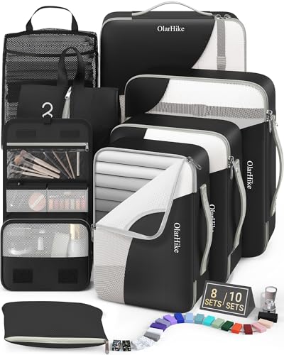 8 Set Packing Cubes for Travel, Gifts for Women Mom,Anti-Tearing Suitcase Organizer,OlarHike Vacation Essentials & Accessories for Cruise Ship - color: 03 Black