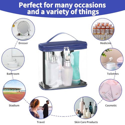 HAOGUAGUA Heavy Duty Leak Proof Clear Travel Bags for Toiletries, Transparent Makeup Cosmetic Bag with Zipper and Handle (1PCS BLUE, Large) - color: 1PCS BLUE