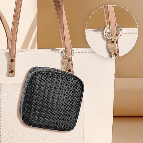 5.5" Small Makeup Bag for Purse, PU Leather Mini Cosmetics Bag with Ring Buckle, Portable Small Travel Makeup Pouch for Women, Birthday/Wedding/Christmas Gifts (Black, Mini Checkered) - color: Mini Checkered Black-5.5 inch