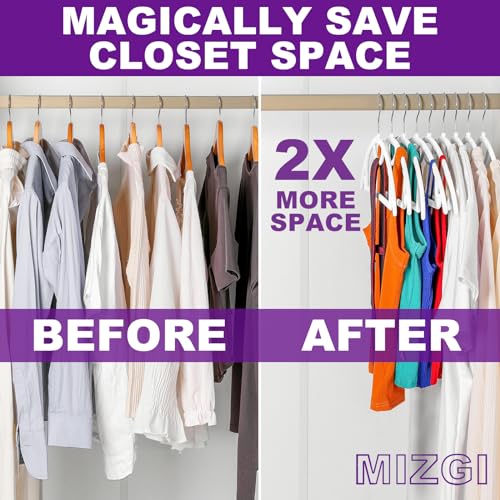 MIZGI Premium Velvet Hangers 50-Pack,No Shoulder Bump Hangers W/Tie Bar Ultra Thin Space Saving Non Slip Hanger Heavy Duty Felt Rounded Clothes Hanger for Sweaters,Coat,Jackets,Pants,Shirts - color: White