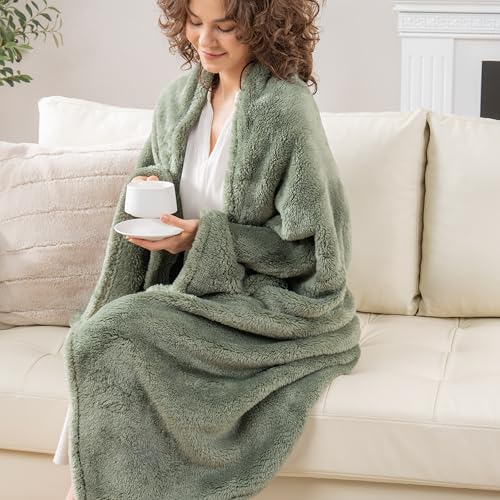 Berkshire Blanket Classic Extra-Fluffy™ Plush Throw Blanket, Soft Fuzzy Fluffy Long Hair Throw Blanket for Couch Sofa Bed, Dark Sage Green, 50x60 Inches - color: Dark Sage Green, size: Throw/Throw XL
