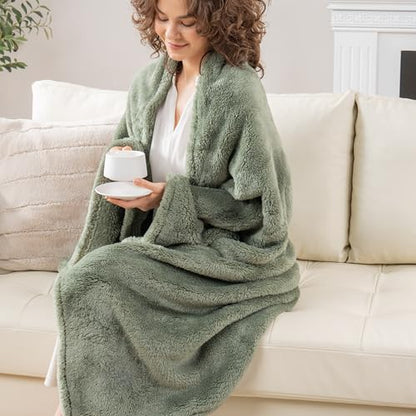 Berkshire Blanket Classic Extra-Fluffy™ Plush Throw Blanket, Soft Fuzzy Fluffy Long Hair Throw Blanket for Couch Sofa Bed, Dark Sage Green, 50x60 Inches - color: Dark Sage Green, size: Throw/Throw XL