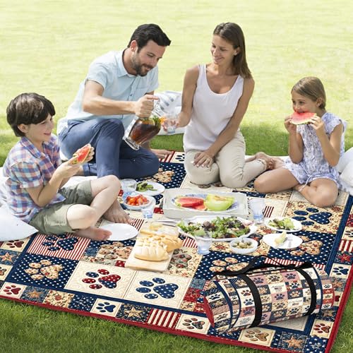 Personalized Waterproof Sandproof Beach Blanket 80''x80'', 3-Layer Foldable Picnic Blanket with Carry Strap, Camping Travel Outdoor Mat for Beach Park Hiking (Patriotic Anniversary) - color: Patriotic Anniversary
