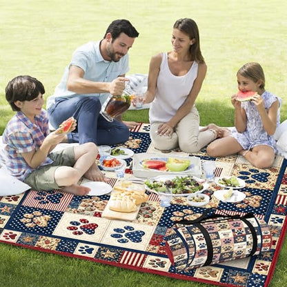 Personalized Waterproof Sandproof Beach Blanket 80''x80'', 3-Layer Foldable Picnic Blanket with Carry Strap, Camping Travel Outdoor Mat for Beach Park Hiking (Patriotic Anniversary) - color: Patriotic Anniversary