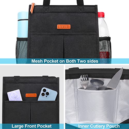 Lacdo Lunch Bag for Women Men Insulated Lunch Tote Bags Waterproof Reusable Lunch Box Soft Cooler with Pockets for Work Travel Picnic, Black - color: Black