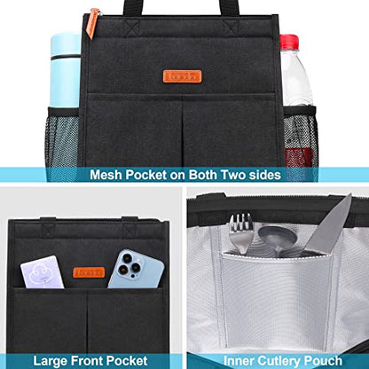 Lacdo Lunch Bag for Women Men Insulated Lunch Tote Bags Waterproof Reusable Lunch Box Soft Cooler with Pockets for Work Travel Picnic, Black - color: Black