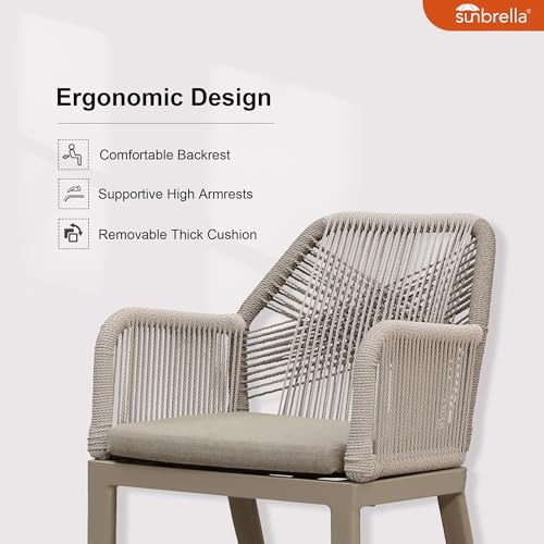 PURPLE LEAF 9 Pieces Patio Dining Set Aluminum Modern Rectangular Table and Rattan Arm Chairs with Cushions for Kitchen Porch Garden Outdoor Furniture Sets, Champagne - color: Champagne-high Armrest, size: 9 PCS, style: Rectangular