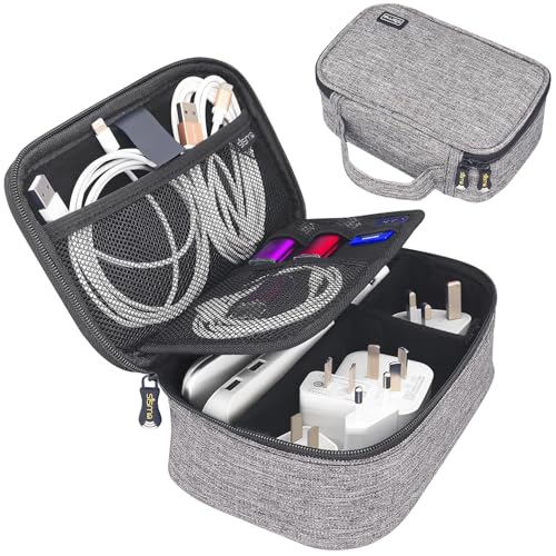 sisma Travel Electronics Organizer Small Carrying Case for Cables Phone Chargers USB Plugs Power Cords Earbuds Adapter Tech Accessories Pouch -Grey - color: Grey -1680D Oxford Fabrics