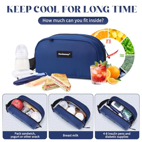 Cerbonny Small Cooler Bag, Freezable Lunch Bag, Small Lunch Bag, Insulated Mini Cooler Box with Ice Packs & Handle Buckle for School Work Travel,Navy Blue - color: Navy Blue