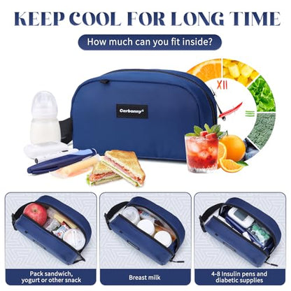 Cerbonny Small Cooler Bag, Freezable Lunch Bag, Small Lunch Bag, Insulated Mini Cooler Box with Ice Packs & Handle Buckle for School Work Travel,Navy Blue - color: Navy Blue