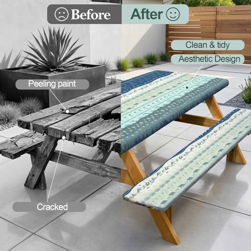 Picnic Table Cover with Bench Covers Camping Essentials Waterproof Windproof Camping Tablecloth with Drawstring Bag, Fitted Rectangle Tables and Seats, 72in, Bohemian - color: Bohemian, size: 72in