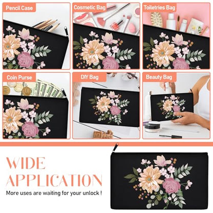 Legigo Blank Canvas Bag Zipper Pouch Makeup Bags Bulk - Multi-Purpose Canvas Pencil Pouch with Sturdy Zipper, Cosmetic Bag Travel Toiletry Bag for DIY Craft Projects, Storage (8.3 x 5 inches) - color: Black