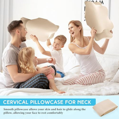 Hahafelt Cooling Cervical Neck Pillowcase Cover (Only Pillow Case) Ergonomic Pillowcase with Zipper Breathable Contour Pillow Cover for Side Back Stomach Sleepers(Champagne,Queen Size) - color: Champagne, size: Queen