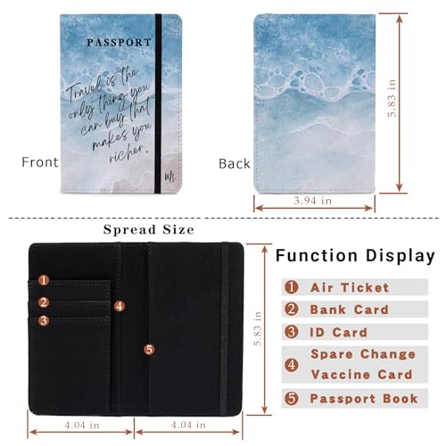 Passport Book Holder,Passport Wallet for Men Mr and Mrs Passport Holder for Women Passport Cover World Map Passport Case for Couples Christmas Traveling Passport Book Protector 2PCS - color: Travel Beach Ocean Couple-2Pcs