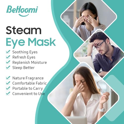 BeHoomi 20 Packs Steam Eye Mask, Heated Eye Mask Warm Compress for Eyes, Disposable Self Heating Steam Mask for Home, Sleep, Spa, Travel Essentials & Relaxation Gifts for Women (Unscented)