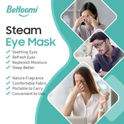 BeHoomi 20 Packs Steam Eye Mask, Heated Eye Mask Warm Compress for Eyes, Disposable Self Heating Steam Mask for Home, Sleep, Spa, Travel Essentials & Relaxation Gifts for Women (Unscented)