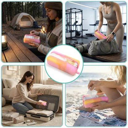 Cotton Pad Swab Travel Case, 2-in-1 Waterproof Organizer (Peach Sunrise) - color: Peach Sunrise