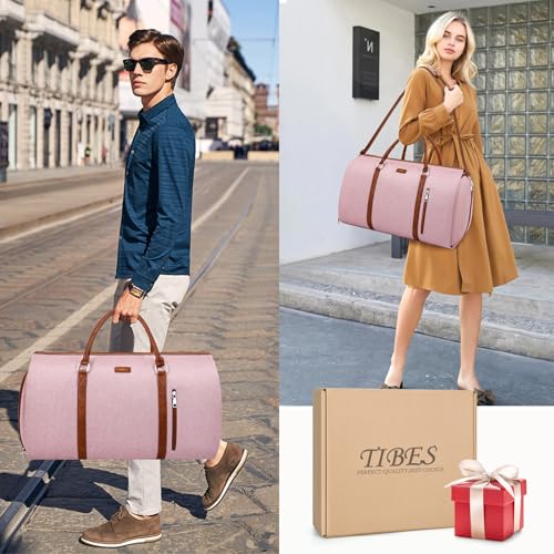 Convertible 2-in-1 Garment Bags for Travel, Carry On Garment Duffle Bag With Shoe Compartment Large Weekender Bag for Women Men Hanging Suitcase Suit Travel Duffel Overnight Bags 4pcs Set - color: Pink