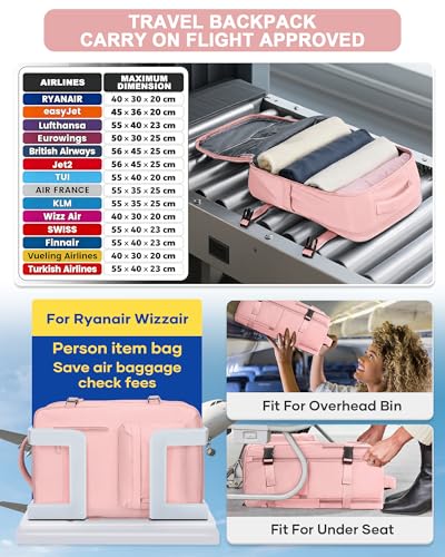 VGCUB Large Travel Backpack Bag for Women Men,Carry on Backpack,17 Inch Laptop Business Work Waterproof Backpack with Laptop Compartment,Person Item Flight Approved,Mochila de Viaje,Pink - color: Pure Pink, style: Large