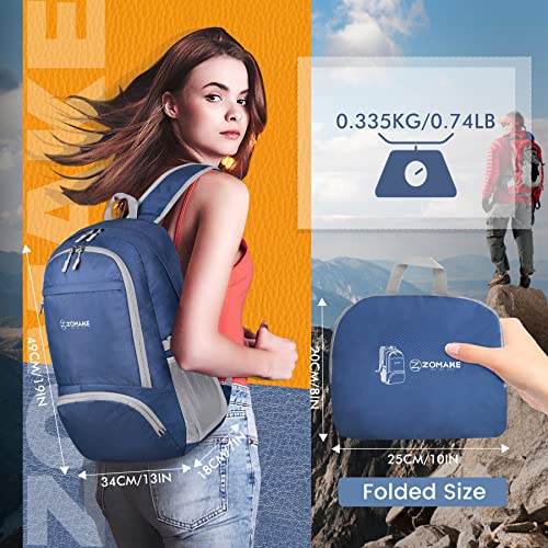 ZOMAKE Lightweight Packable Backpack 30L, Foldable Hiking Backpacks Water Resistant Compact Folding Daypack for Travel(Navy Blue) - color: Navy Blue
