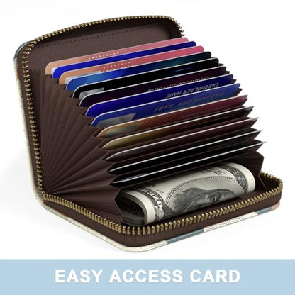 Aiawoxc Credit Card Holder, Small RFID Wallet Slim Leather Card Organizer Case with Zipper and Wristlet Strap, Abstract Boho Leaf - color: B-Desert Leaf, size: Wrist Strap